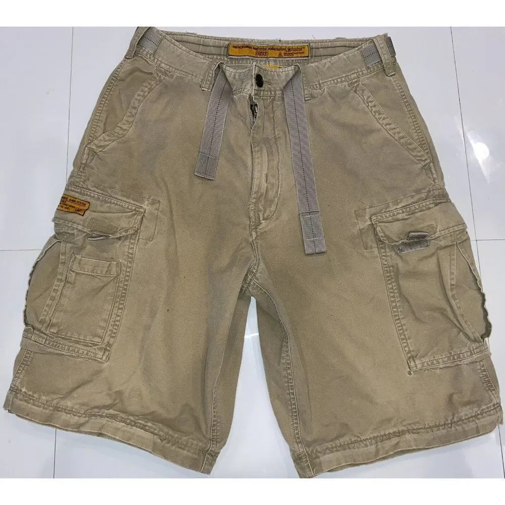Abercrombie & Fitch Mens 32 X 10” Dark Khaki Paratroops Military Cargo Shorts